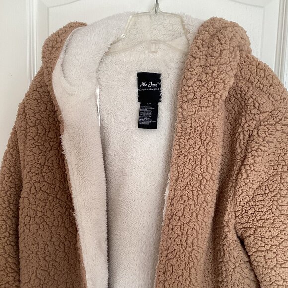 Me Jane Women's Open Front Teddy Jacket Coat Size S/P Hooded Sherpa Fleece Y2K - Picture 3 of 9